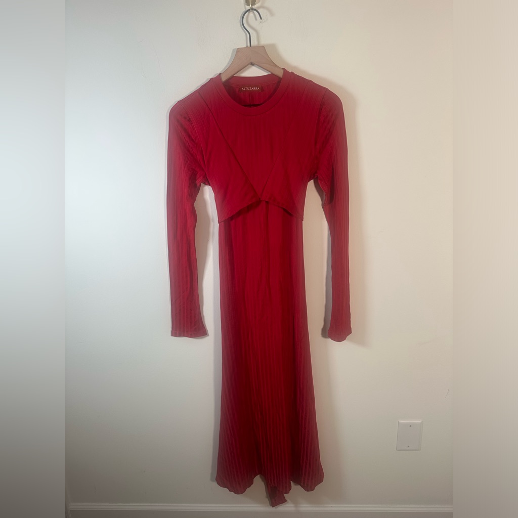Altuzarra Masika Midi Ribbed Wrap Dress In Burnt Red Long Sleeve Size 38 (Us6) — image 6 of 8